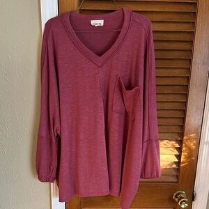 Andrew Deep Rose 3/4 sleeve oversized V-Neck Top